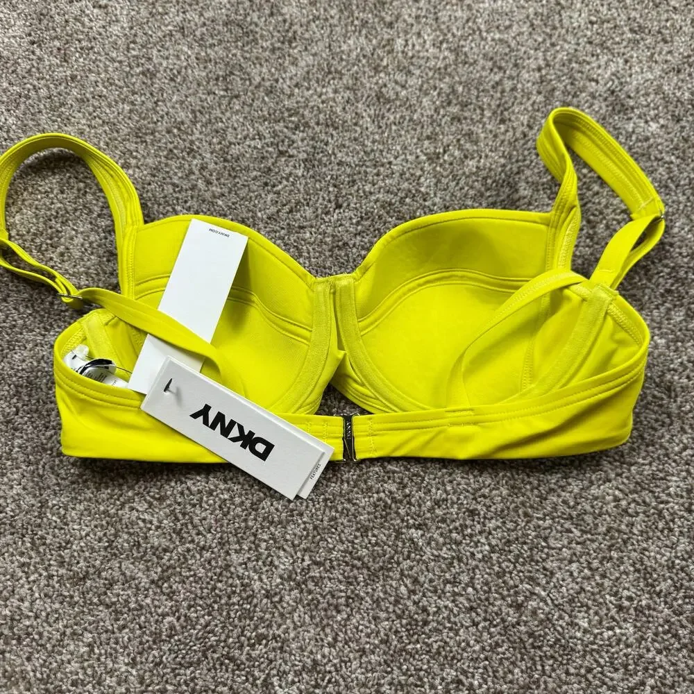 DKNY Highlighter Yellow Molded Cup Bikini Swim Top NWT Size Small Classic Retro - Picture 4 of 5
